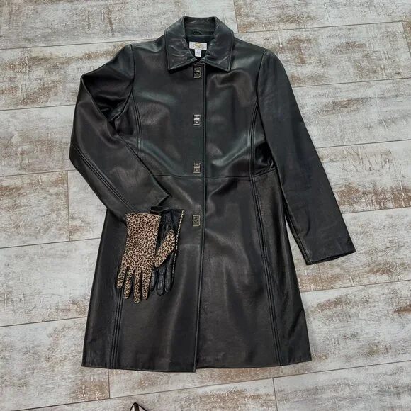 PRICE IS FIRM!Classic Talbots Black Leather Coat